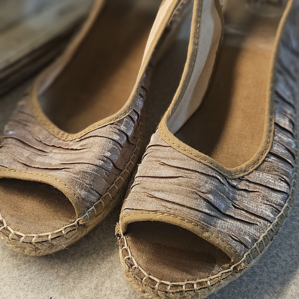 Tan Shimmery Espadrilles with Intricate Woven Design